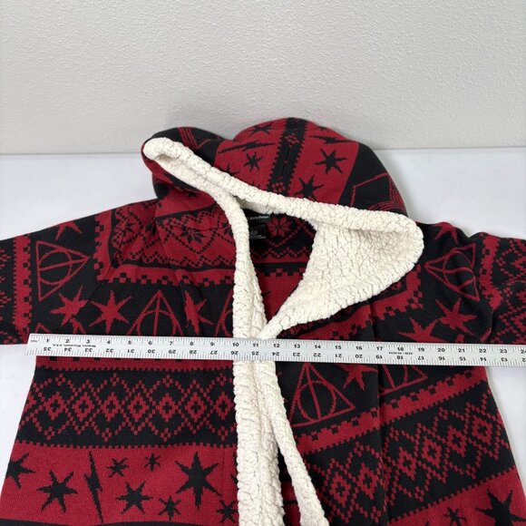 Harry Potter Hot Topic Sherpa Cardigan Hood Womens L Fair Isle Deathly Hallows - Picture 11 of 14